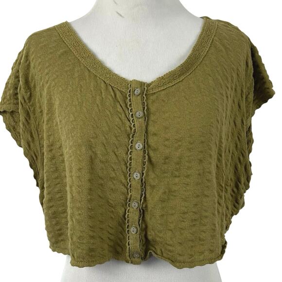 Urban Outfitters Women Short Sleeve Pointelle Tshirt Top Oversized Green Small - Picture 1 of 7